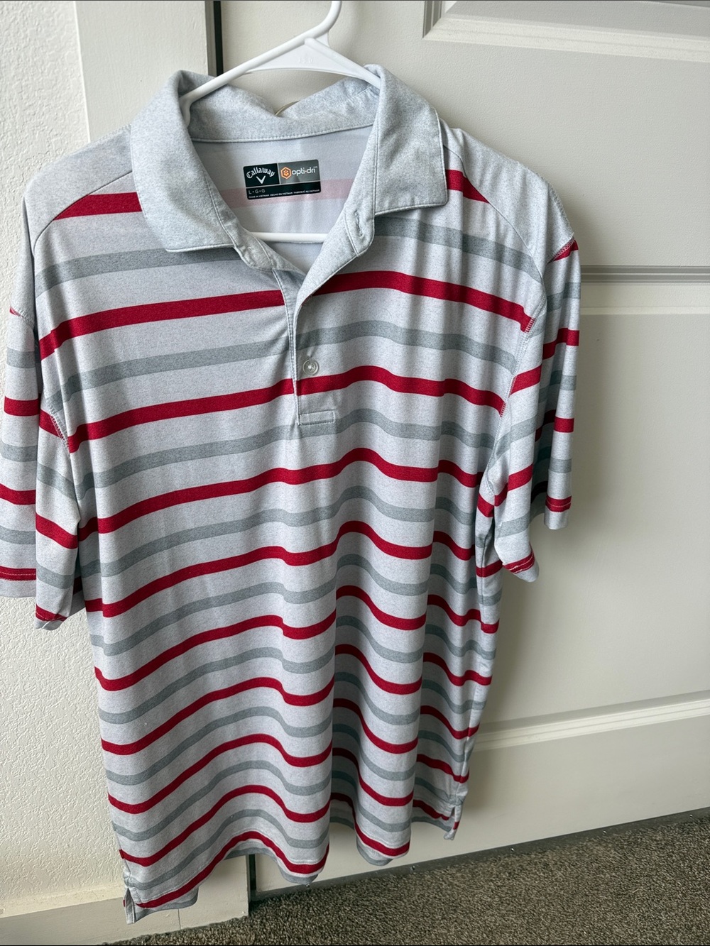 Callaway Gray Polo with Red and Light-Gray Stripes